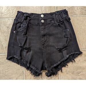 Insane Gene sz S High Rise Mom Denim Jean Shorts black distressed stretchy g3